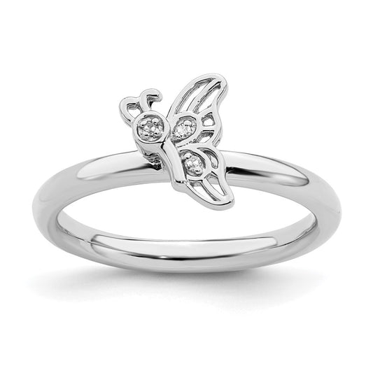 Sterling Silver Stackable Expressions Rhodium Butterfly w/Diamond Ring