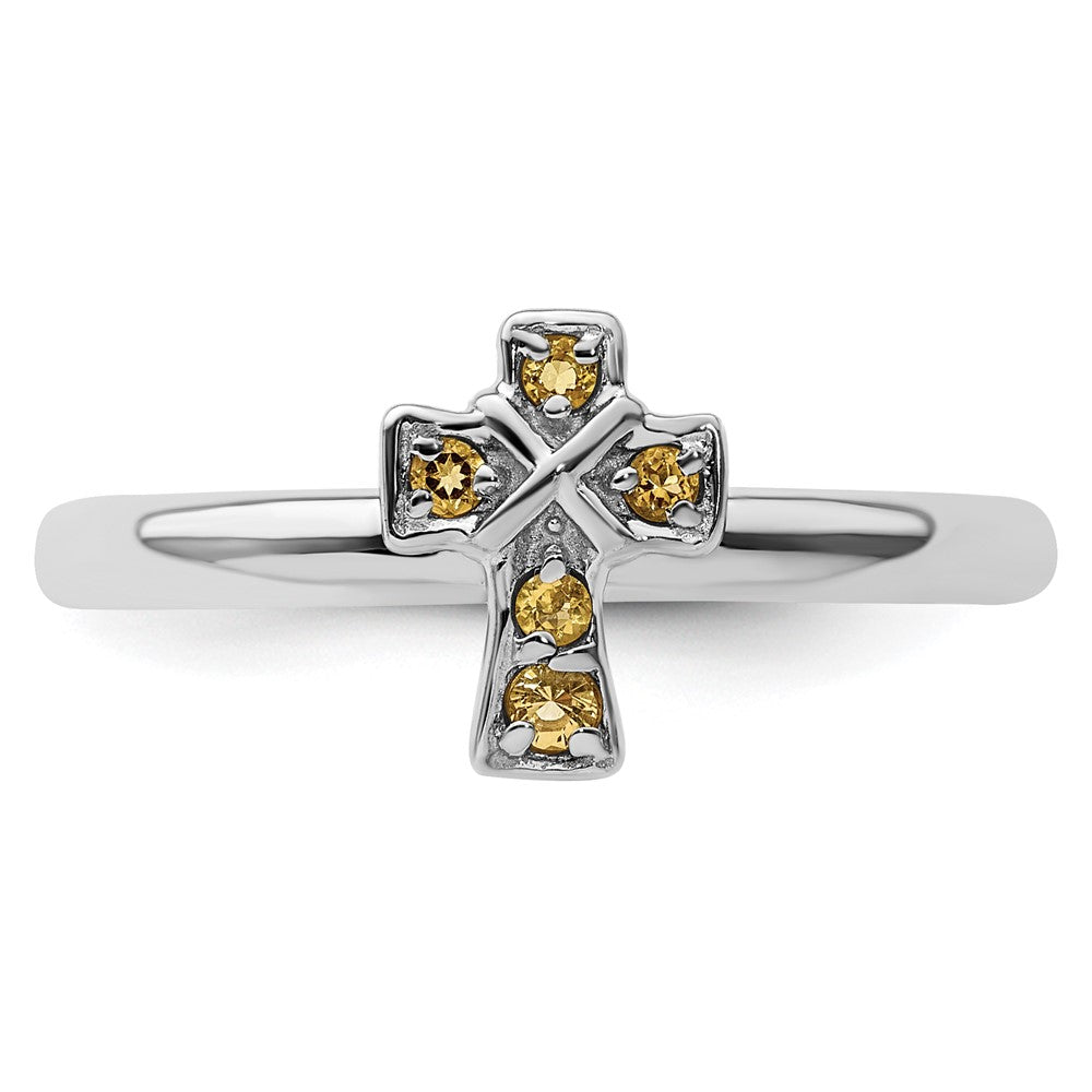 Sterling Silver Stackable Expressions Rhodium Citrine Cross Ring