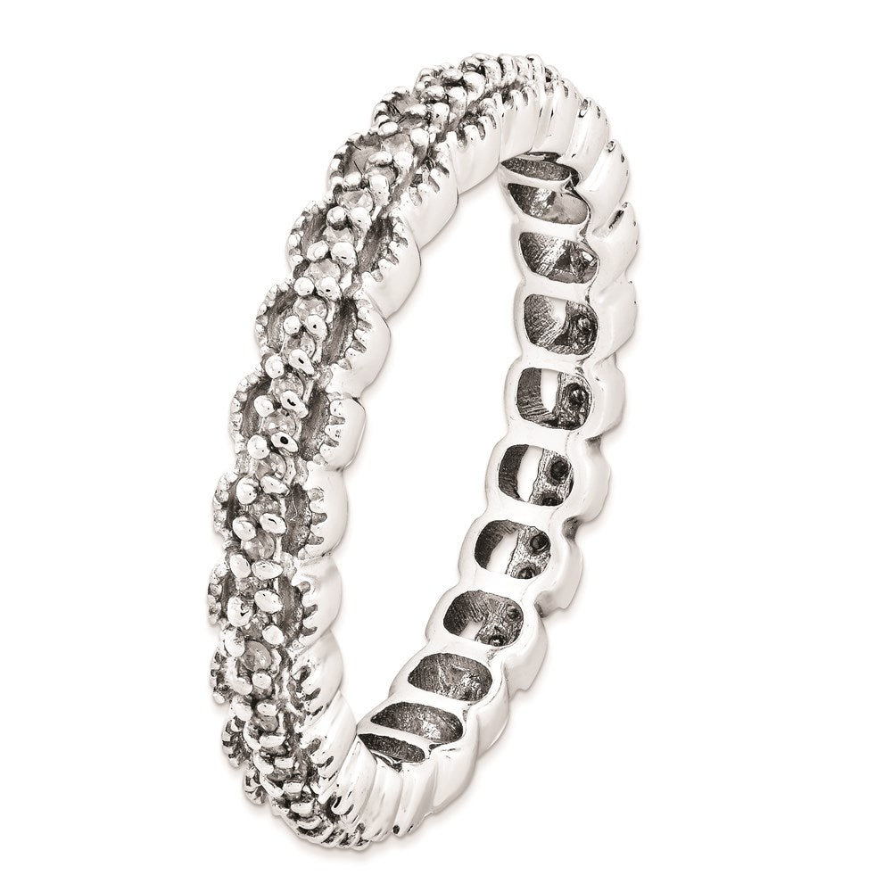 Sterling Silver Stackable Expressions Rhodium Carved w/Diamond Ring