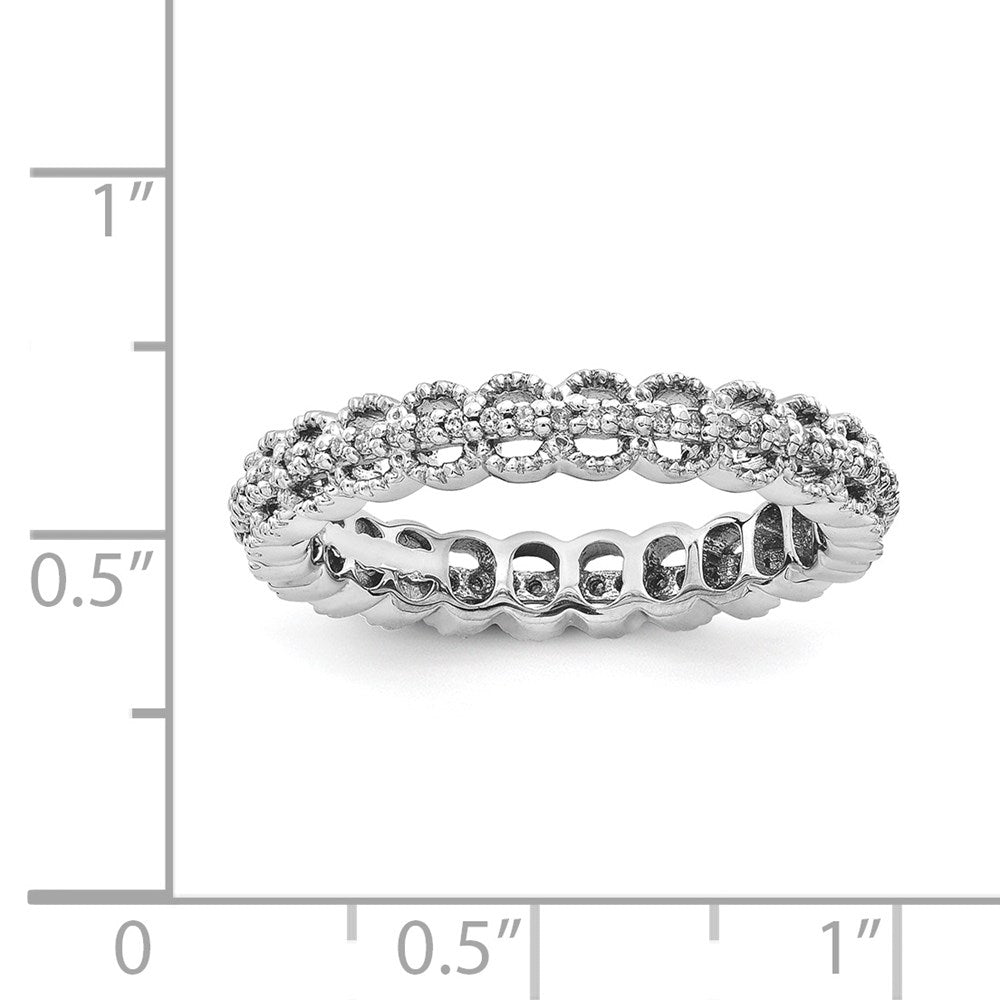 Sterling Silver Stackable Expressions Rhodium Carved w/Diamond Ring