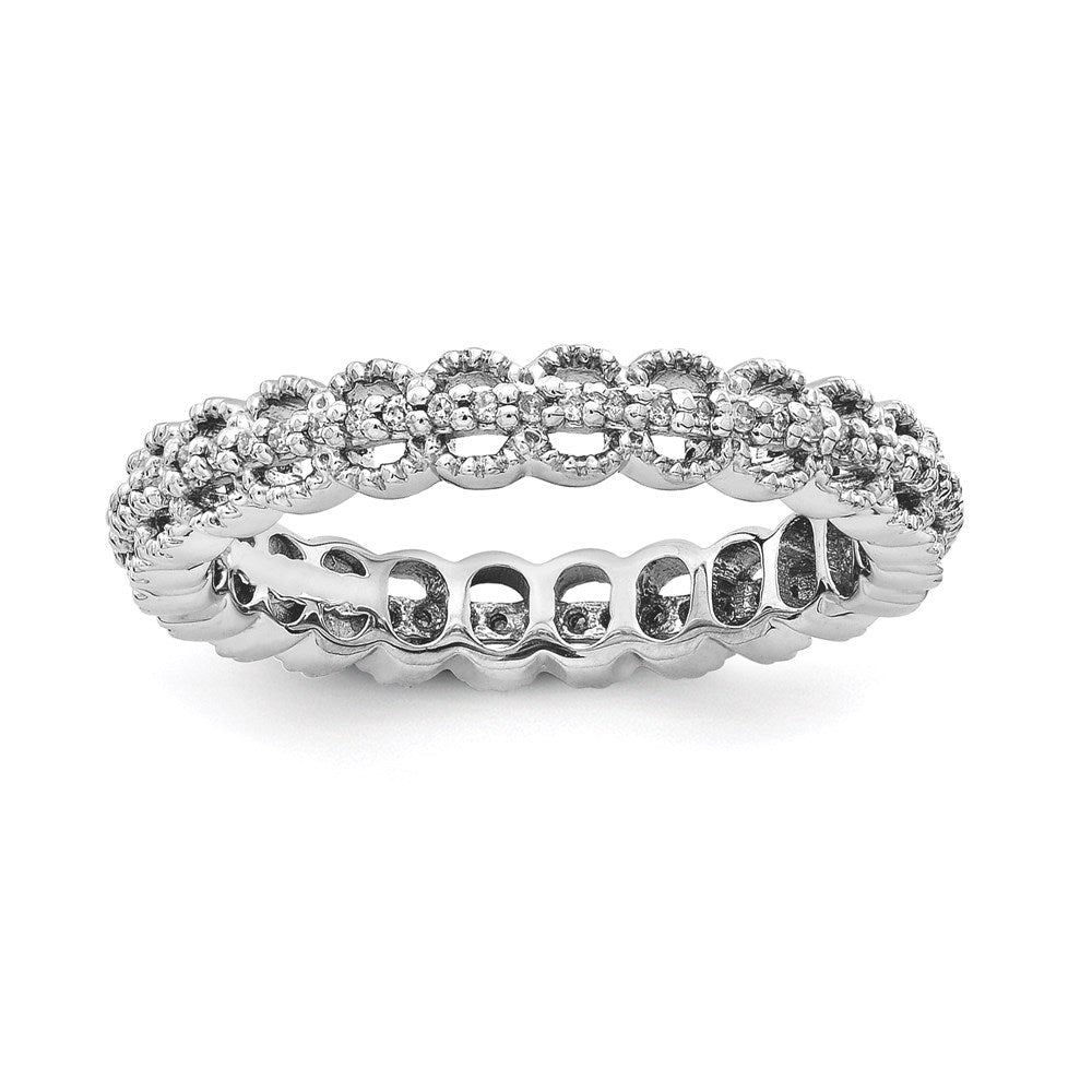 Sterling Silver Stackable Expressions Rhodium Carved w/Diamond Ring