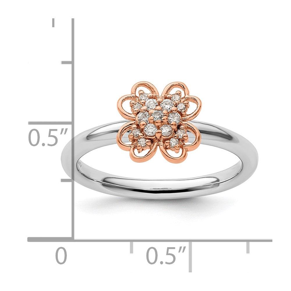 Sterling Silver & Rose Plated Stackable Expression Dia. Flower Ring