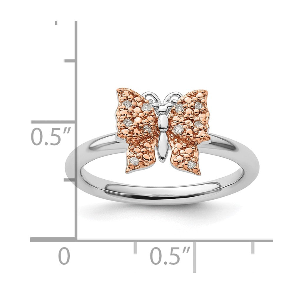 Sterling Silver & Rose Plated Stackable Expression Dia. Butterfly Ring