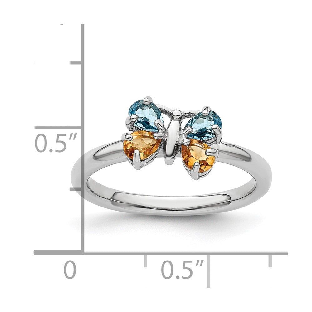 Sterling Silver Stackable Expressions Blue Topaz & Citrine Butterfly Ring