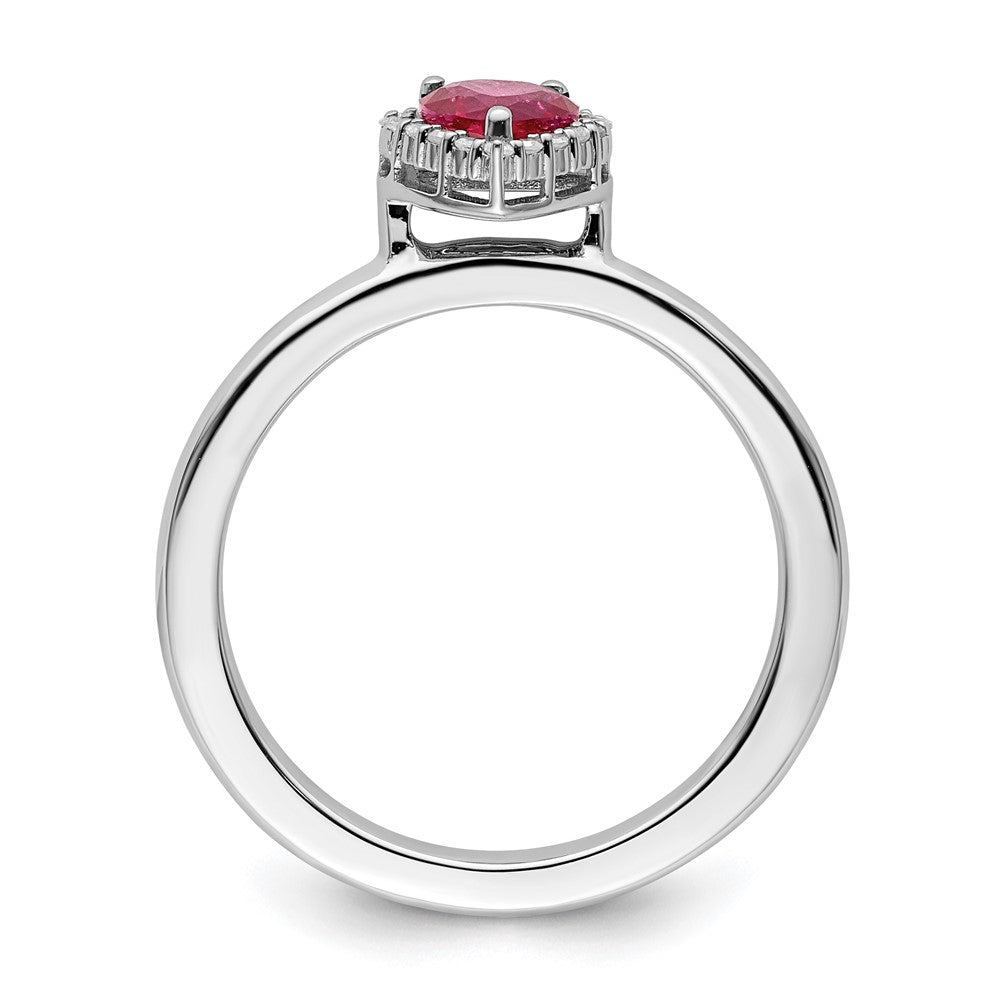 Sterling Silver Stackable Expressions Cr. Ruby Heart Diamond Ring