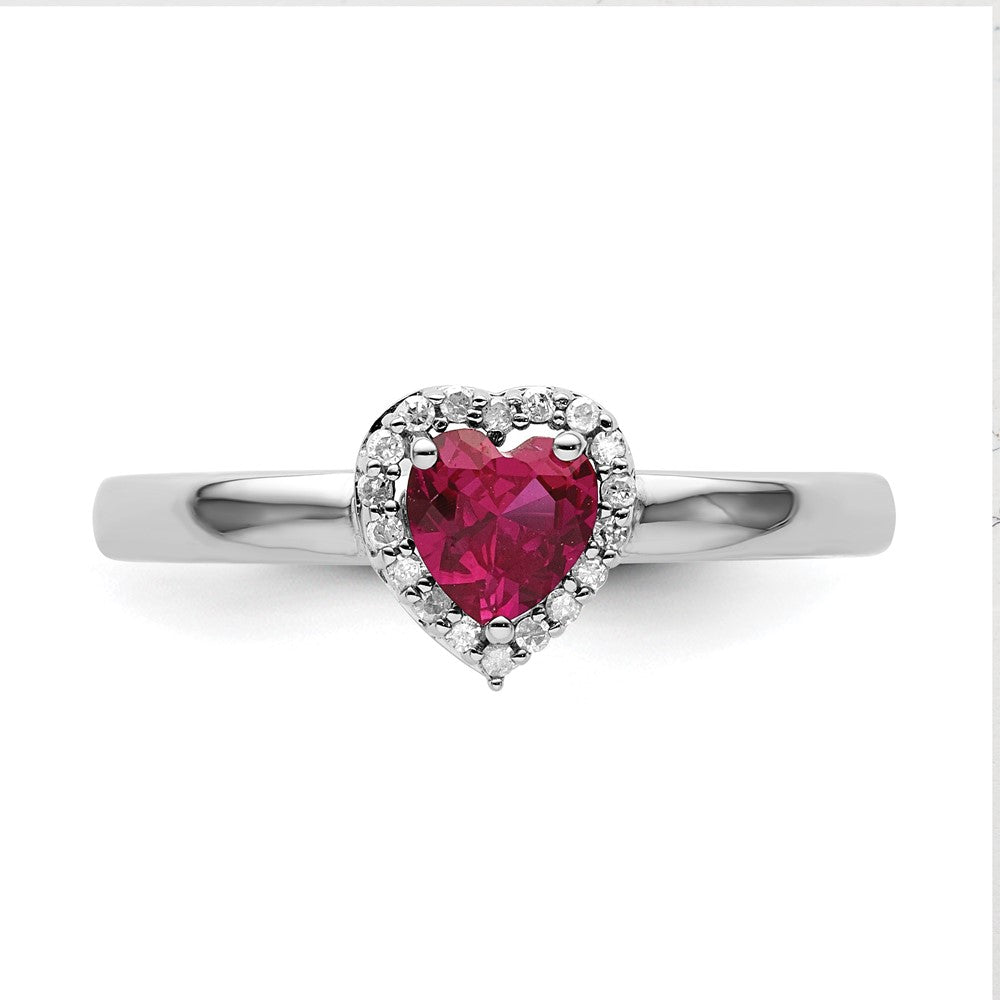 Sterling Silver Stackable Expressions Cr. Ruby Heart Diamond Ring