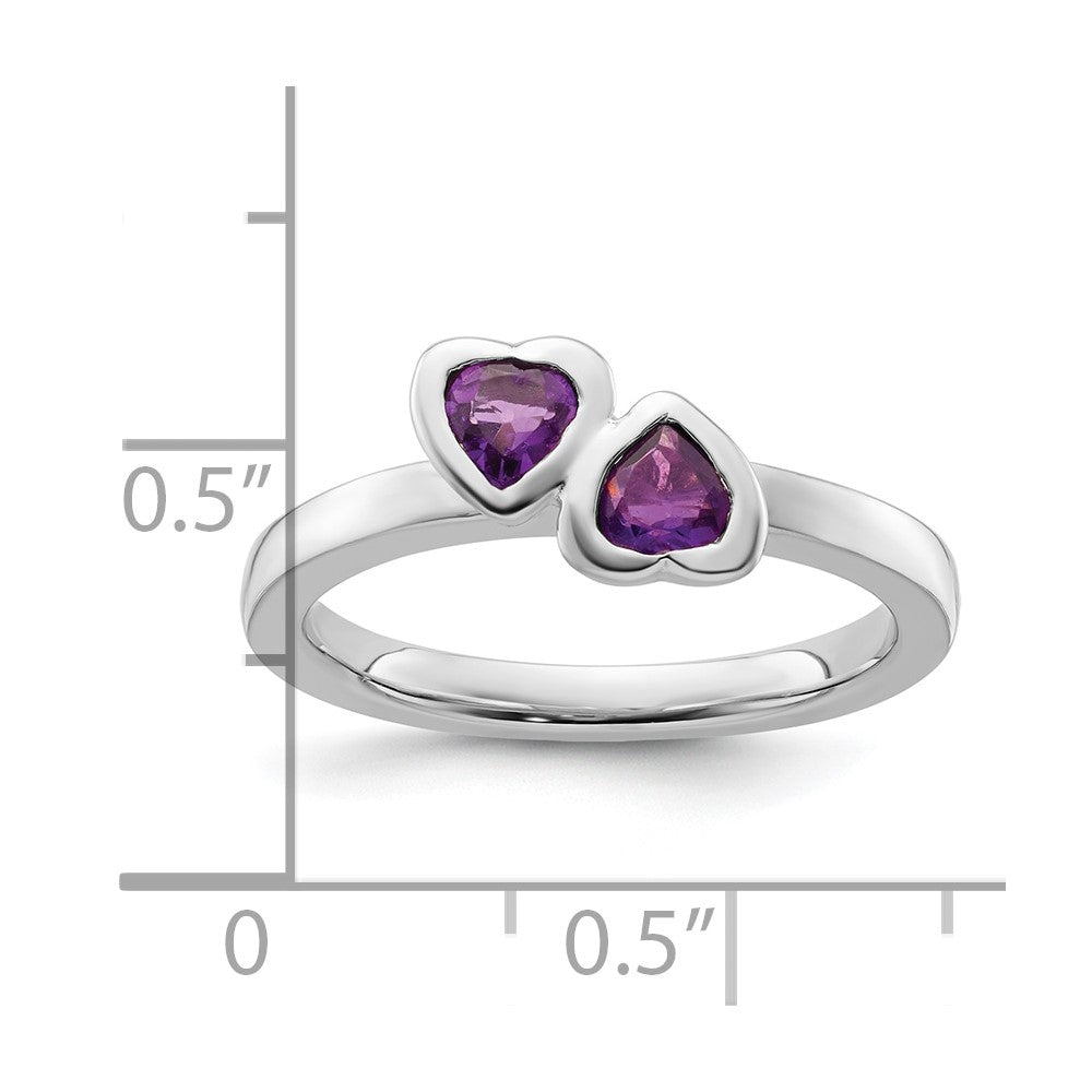 Sterling Silver Stackable Expressions Amethyst Double Heart Ring