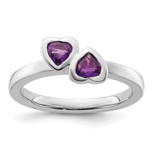 Sterling Silver Stackable Expressions Amethyst Double Heart Ring