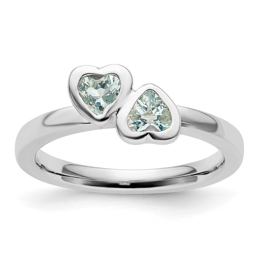 Sterling Silver Stackable Expressions Aquamarine Double Heart Ring