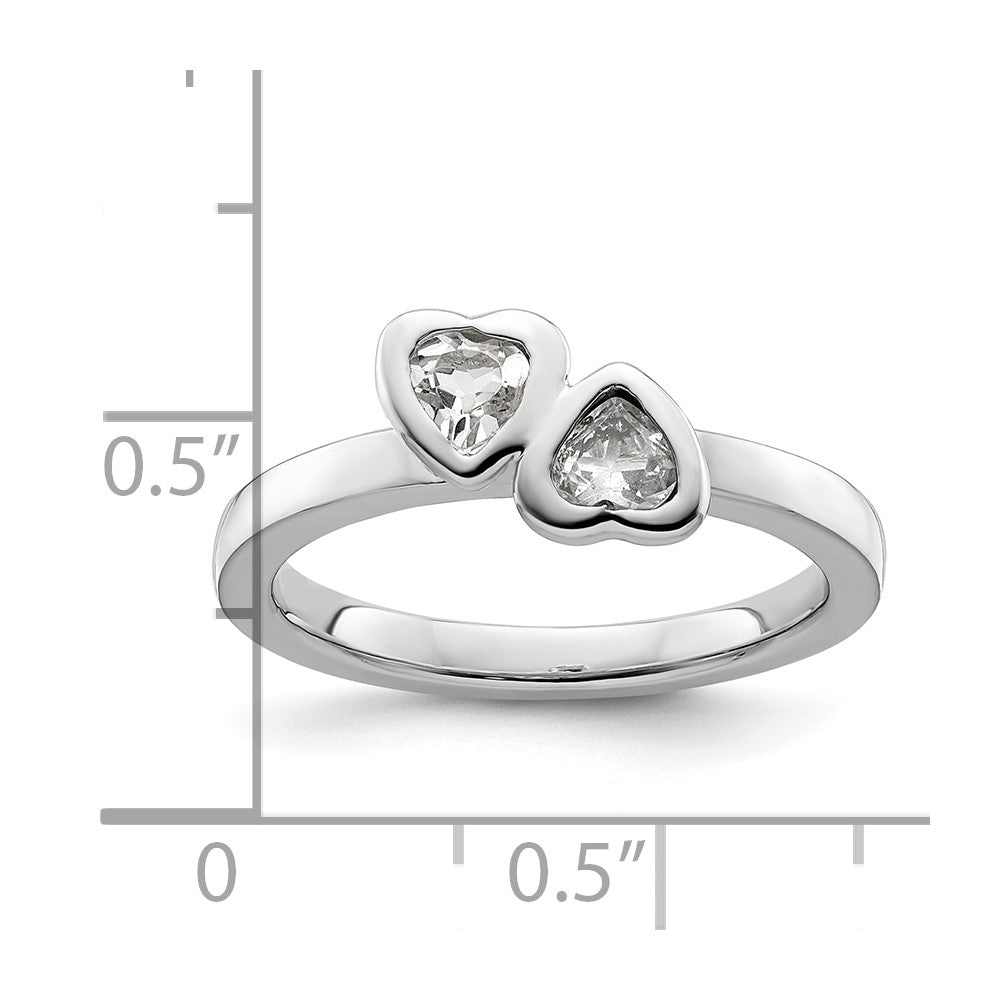 Sterling Silver Stackable Expressions White Topaz Double Heart Ring