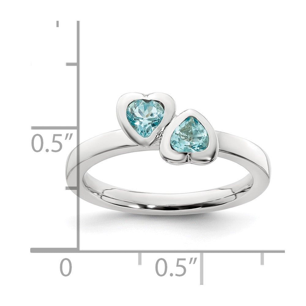 Sterling Silver Stackable Expressions Blue Topaz Double Heart Ring