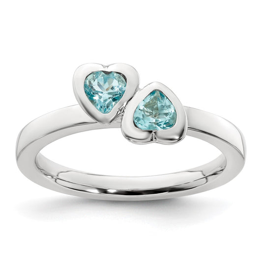 Sterling Silver Stackable Expressions Blue Topaz Double Heart Ring