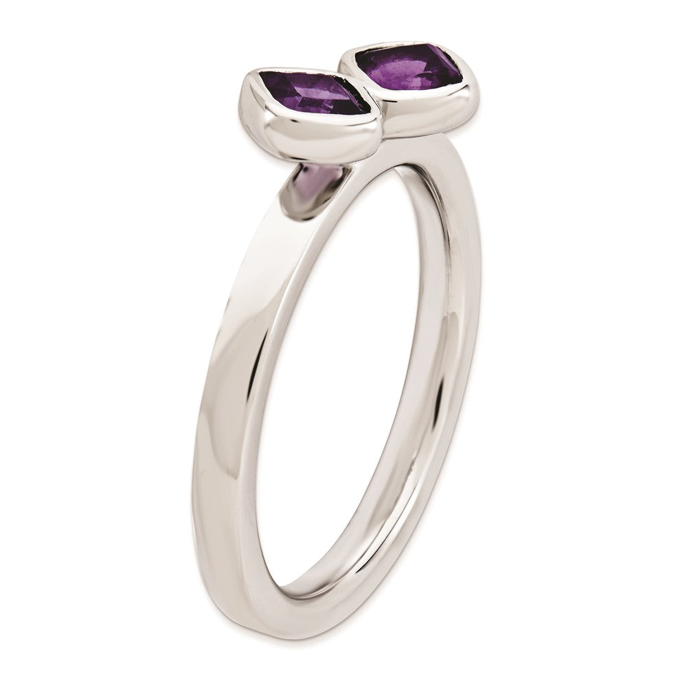 Sterling Silver Stackable Expressions Dbl Cushion Cut Amethyst Ring