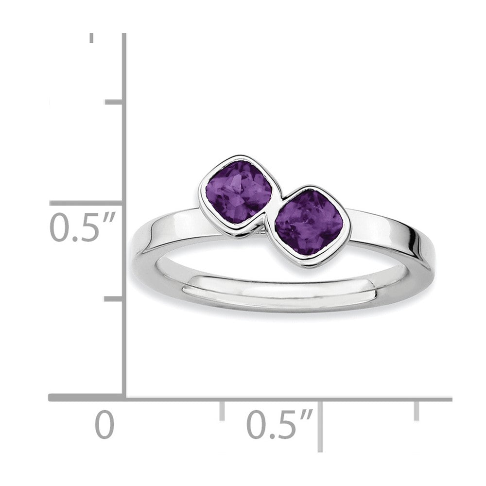 Sterling Silver Stackable Expressions Dbl Cushion Cut Amethyst Ring