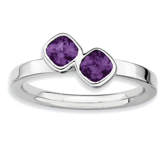 Sterling Silver Stackable Expressions Dbl Cushion Cut Amethyst Ring