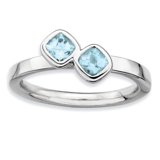 Sterling Silver Stackable Expressions Dbl Cushion Cut Aquamarine Ring