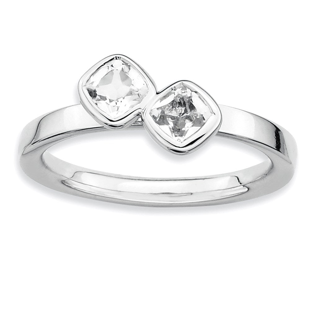 Sterling Silver Stackable Expressions Dbl Cushion Cut White Topaz Ring