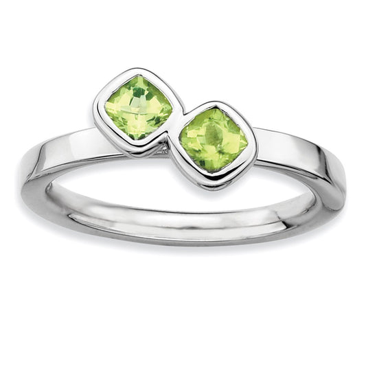 Sterling Silver Stackable Expressions Dbl Cushion Cut Peridot Ring