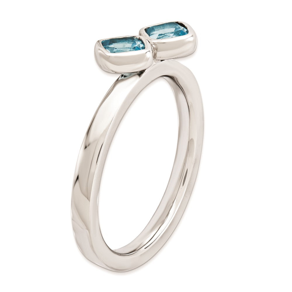 Sterling Silver Stackable Expressions Dbl Cushion Cut Blue Topaz Ring