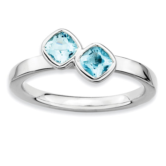 Sterling Silver Stackable Expressions Dbl Cushion Cut Blue Topaz Ring