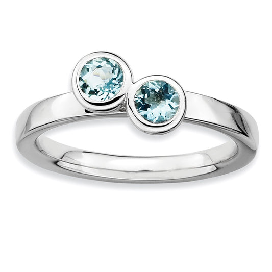 Sterling Silver Stackable Expressions Dbl Round Aquamarine Ring