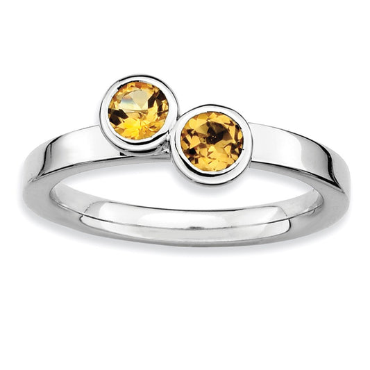 Sterling Silver Stackable Expressions Dbl Round Citrine Ring