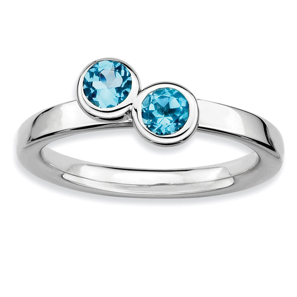 Sterling Silver Stackable Expressions Dbl Round Blue Topaz Ring