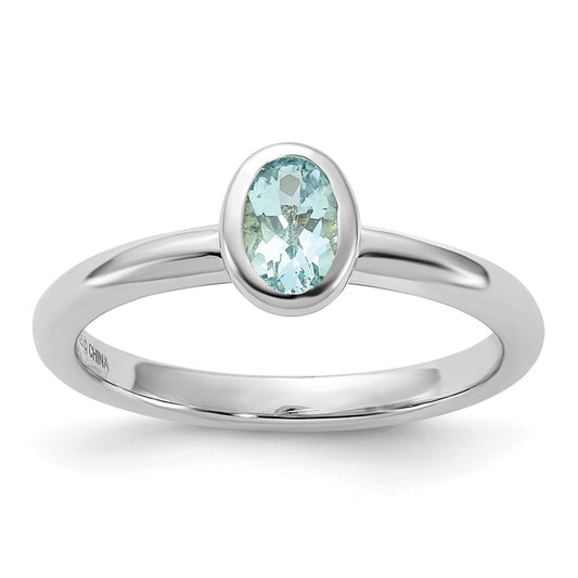 Sterling Silver Stackable Expressions Oval Aquamarine Ring