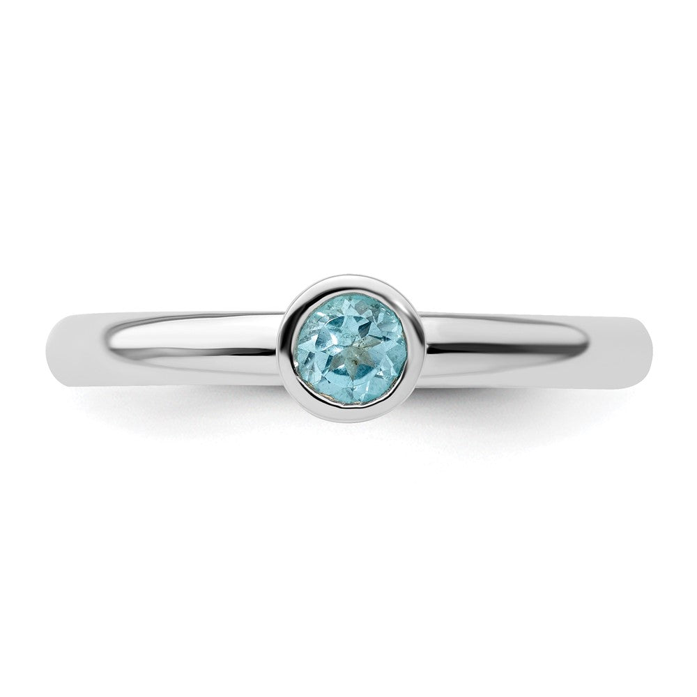 Sterling Silver Stackable Expressions High 4mm Round Blue Topaz Ring