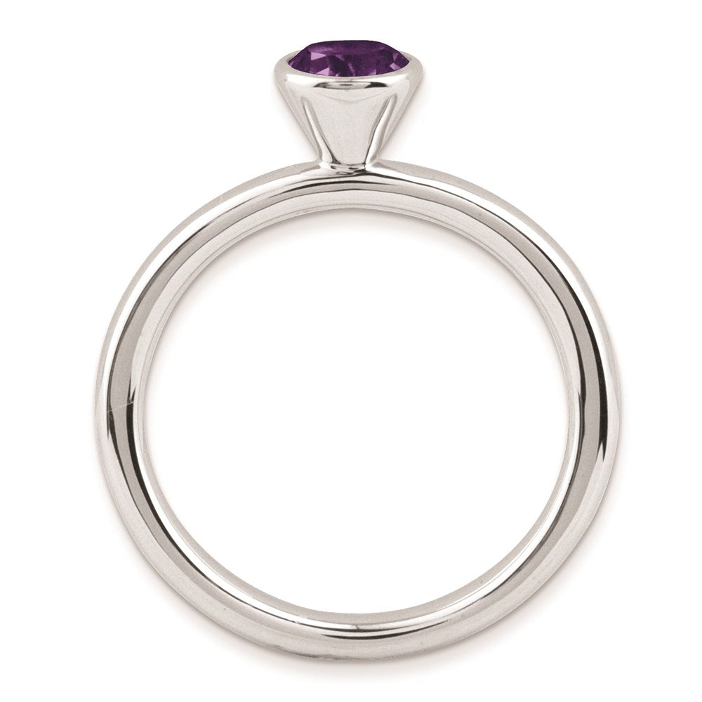 Sterling Silver Stackable Expressions High 5mm Round Amethyst Ring