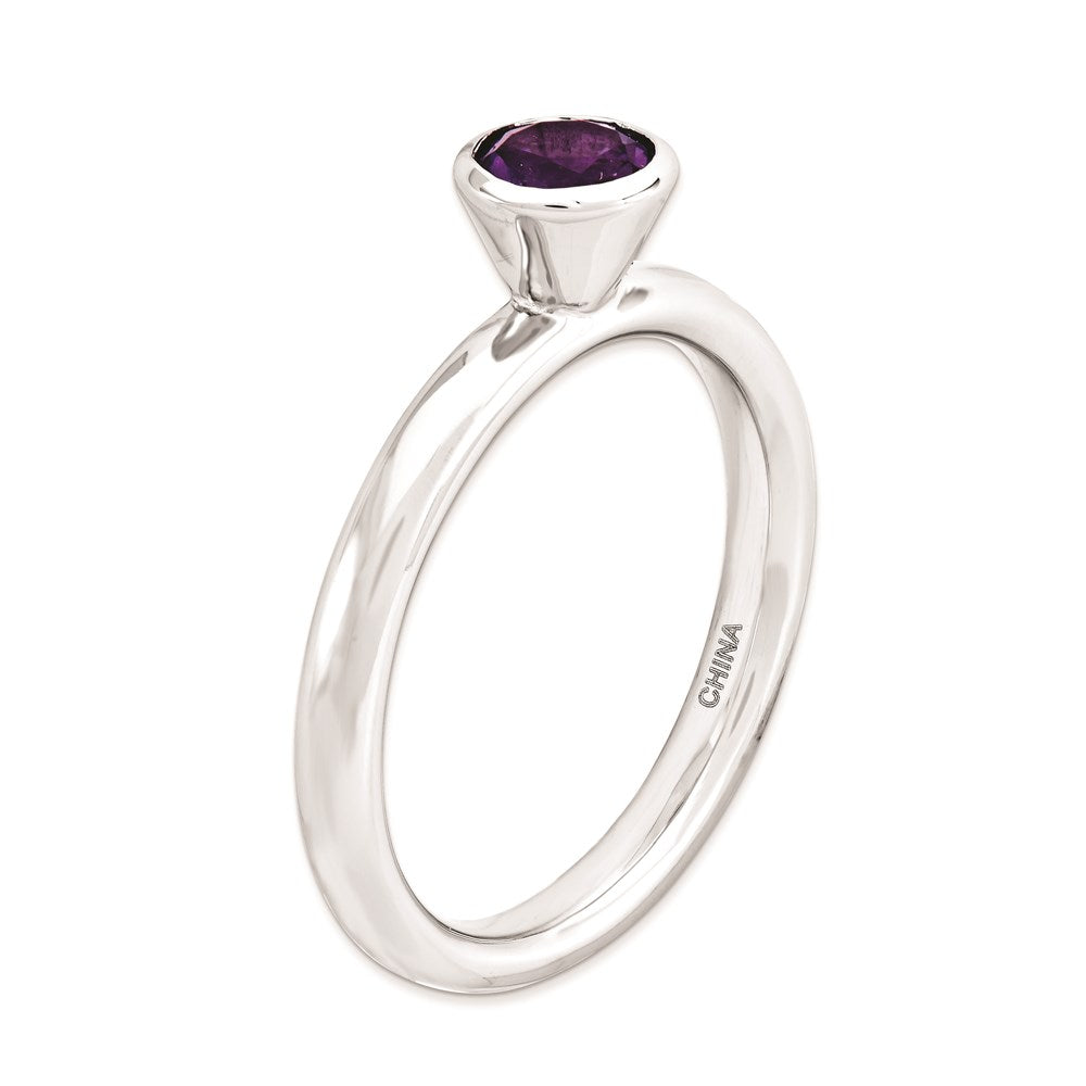 Sterling Silver Stackable Expressions High 5mm Round Amethyst Ring