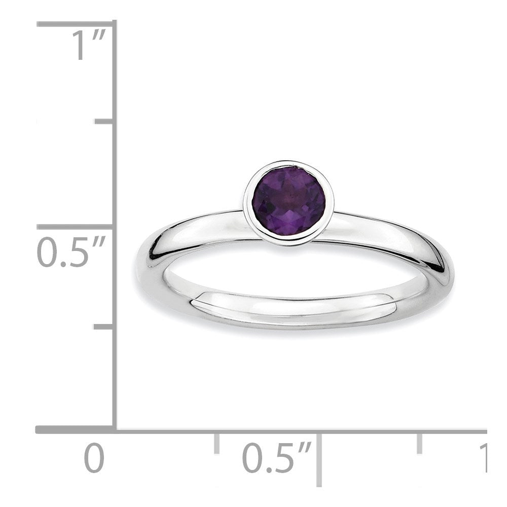 Sterling Silver Stackable Expressions High 5mm Round Amethyst Ring