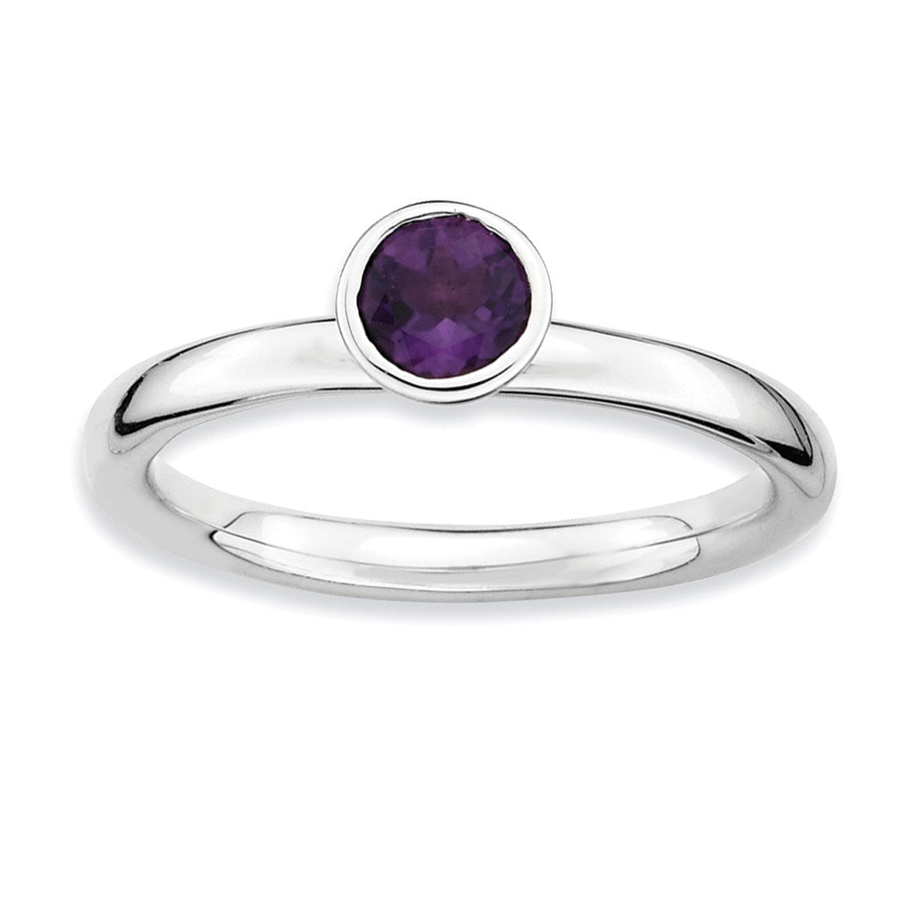 Sterling Silver Stackable Expressions High 5mm Round Amethyst Ring