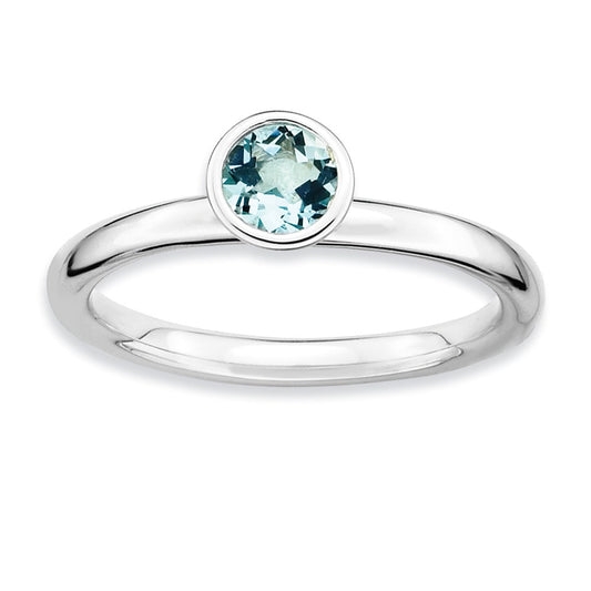 Sterling Silver Stackable Expressions High 5mm Round Aquamarine Ring