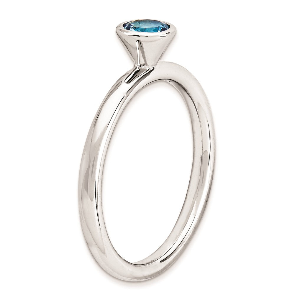 Sterling Silver Stackable Expressions High 5mm Round Blue Topaz Ring