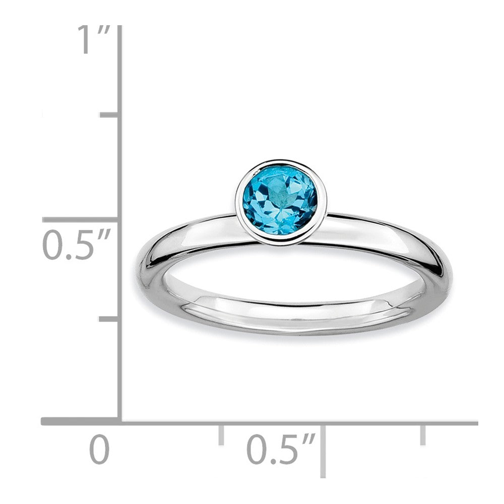 Sterling Silver Stackable Expressions High 5mm Round Blue Topaz Ring