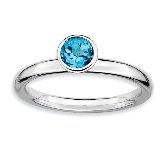 Sterling Silver Stackable Expressions High 5mm Round Blue Topaz Ring