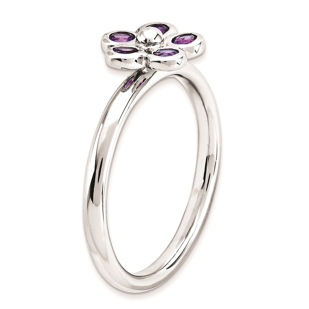 Sterling Silver Stackable Expressions Amethyst Flower Ring