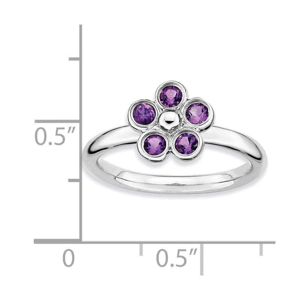 Sterling Silver Stackable Expressions Amethyst Flower Ring