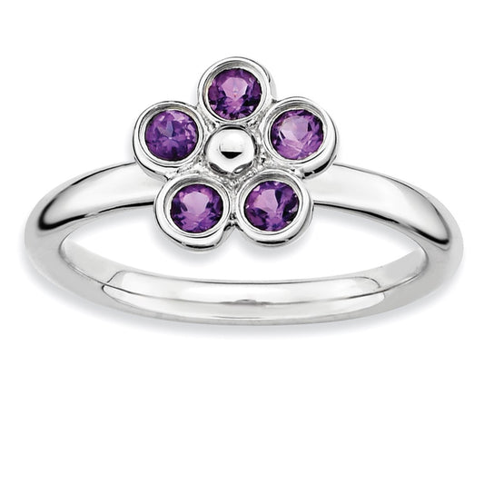 Sterling Silver Stackable Expressions Amethyst Flower Ring