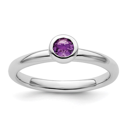 Sterling Silver Stackable Expressions Low 4mm Round Amethyst Ring