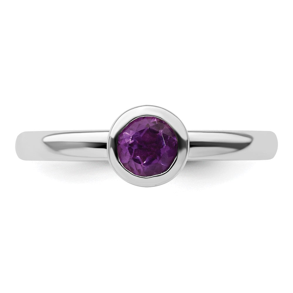 Sterling Silver Stackable Expressions Low 5mm Round Amethyst Ring