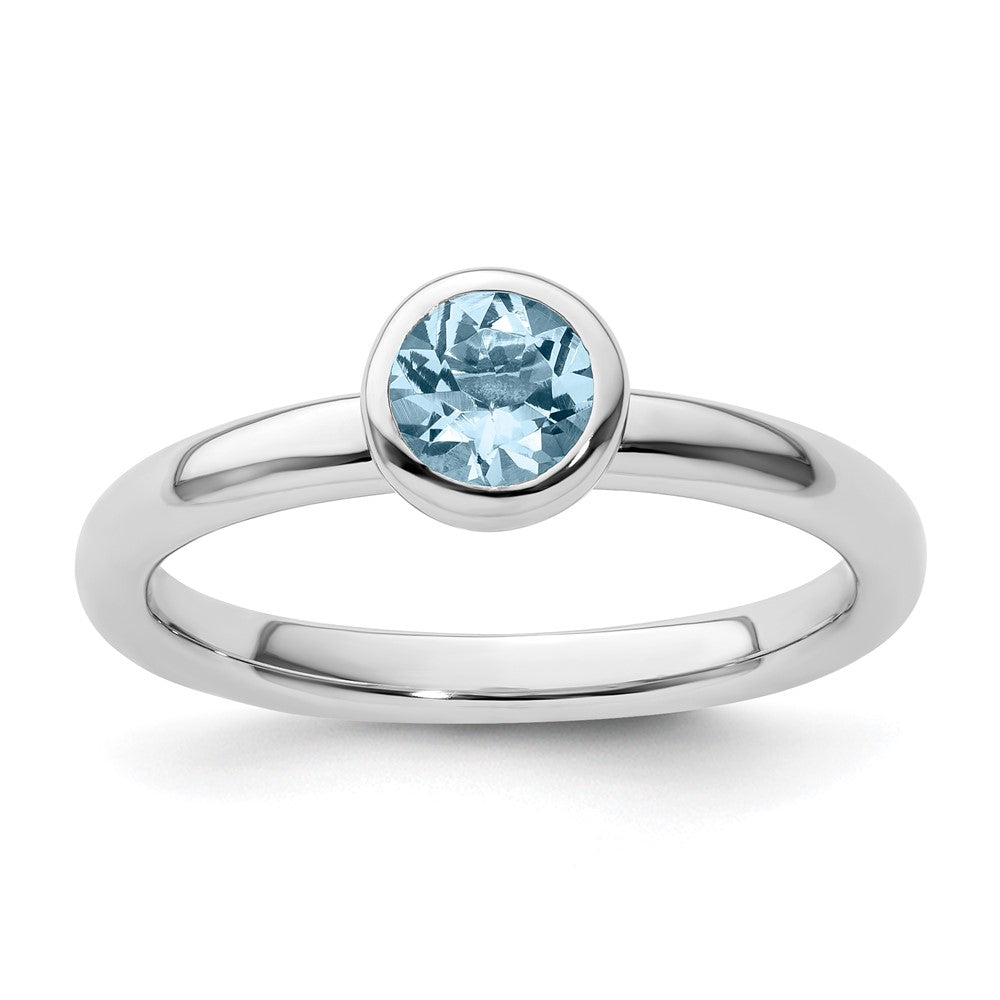 Sterling Silver Stackable Expressions Low 5mm Round Aquamarine Ring