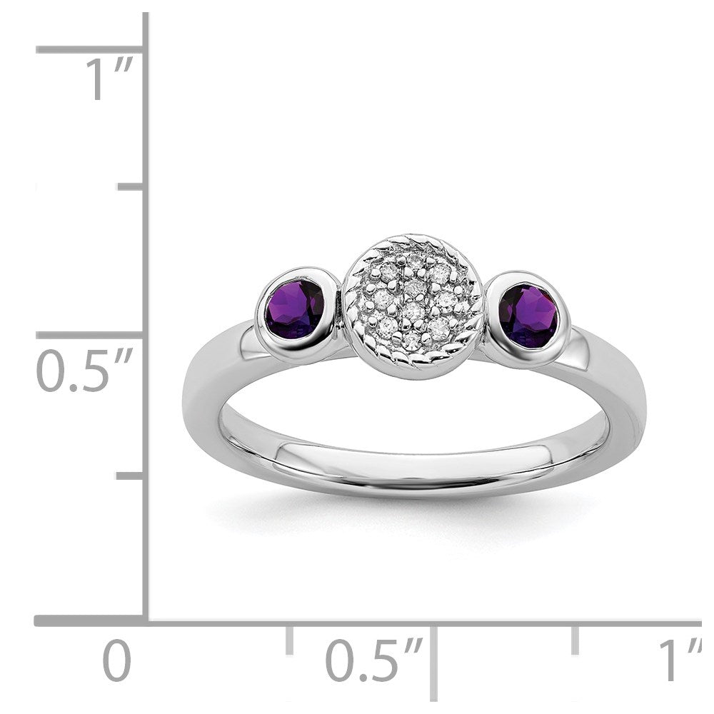 Sterling Silver Stackable Expressions Dbl Round Amethyst & Dia. Ring