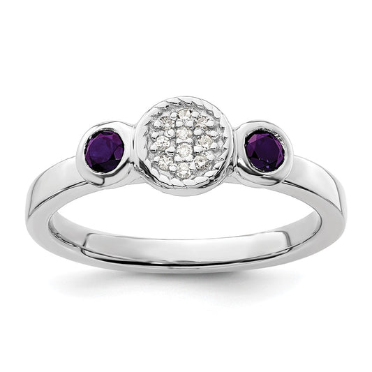 Sterling Silver Stackable Expressions Dbl Round Amethyst & Dia. Ring