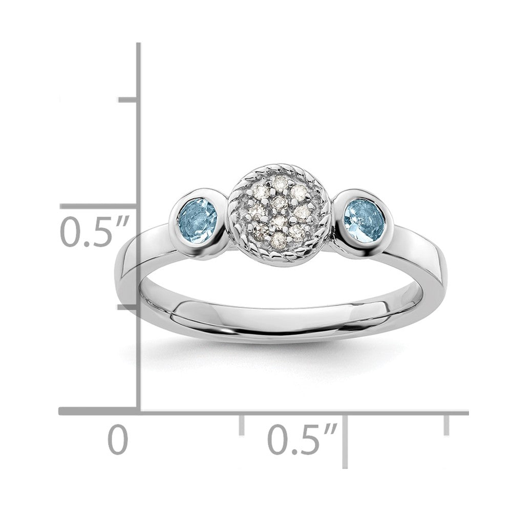 Sterling Silver Stackable Expressions Dbl Round Aquamarine & Dia. Ring