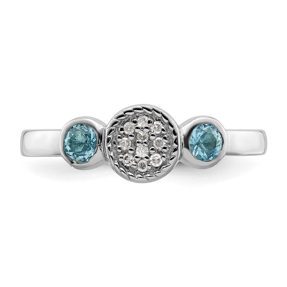 Sterling Silver Stackable Expressions Dbl Round Blue Topaz & Dia. Ring