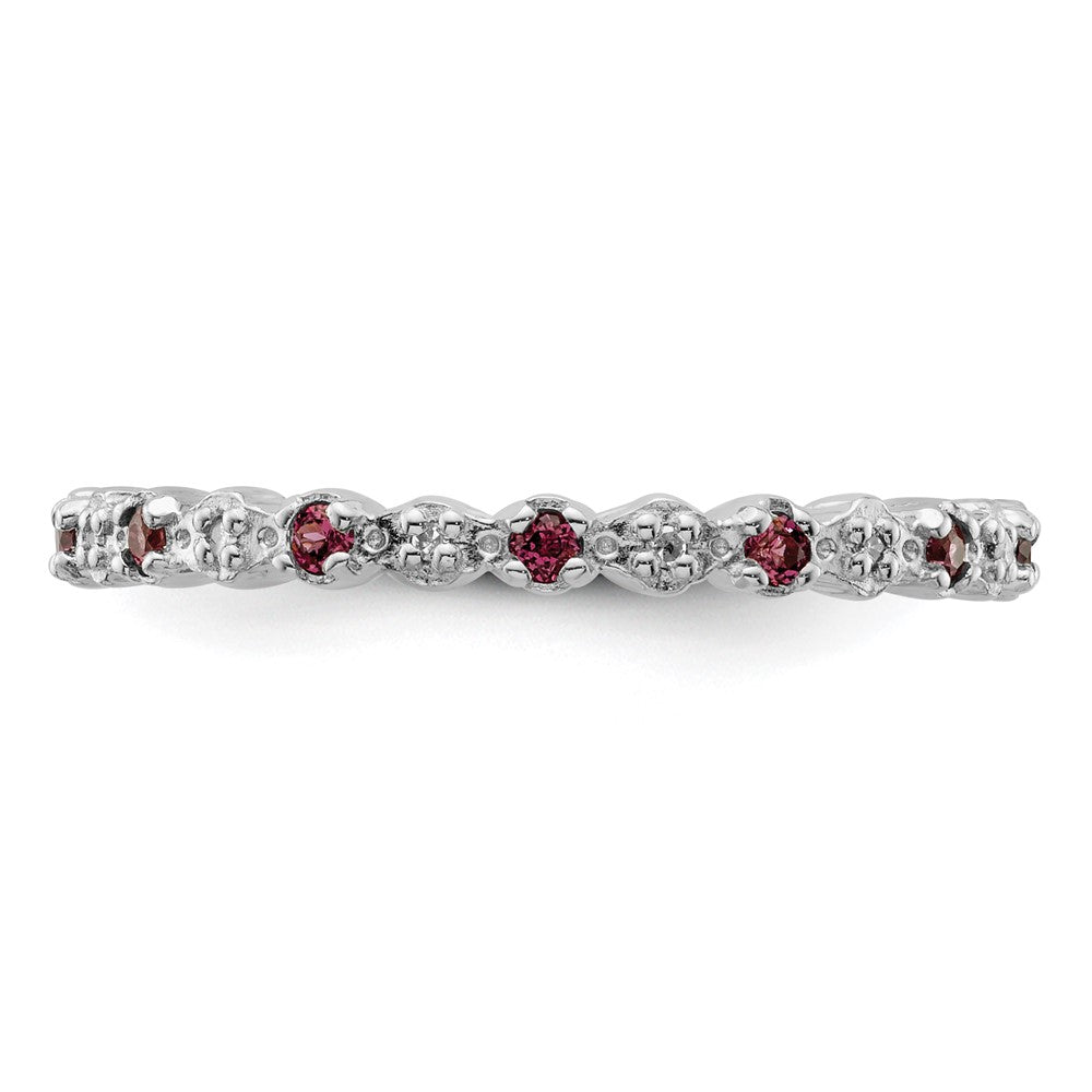 Sterling Silver Stackable Expressions Rhod. Garnet & Diamond Ring