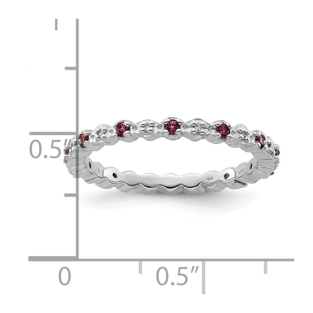 Sterling Silver Stackable Expressions Rhod. Garnet & Diamond Ring