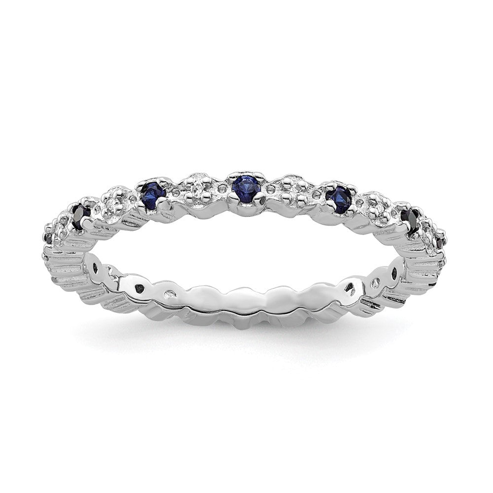 Sterling Silver Stackable Expressions Cr. Sapphire & Diamond Ring